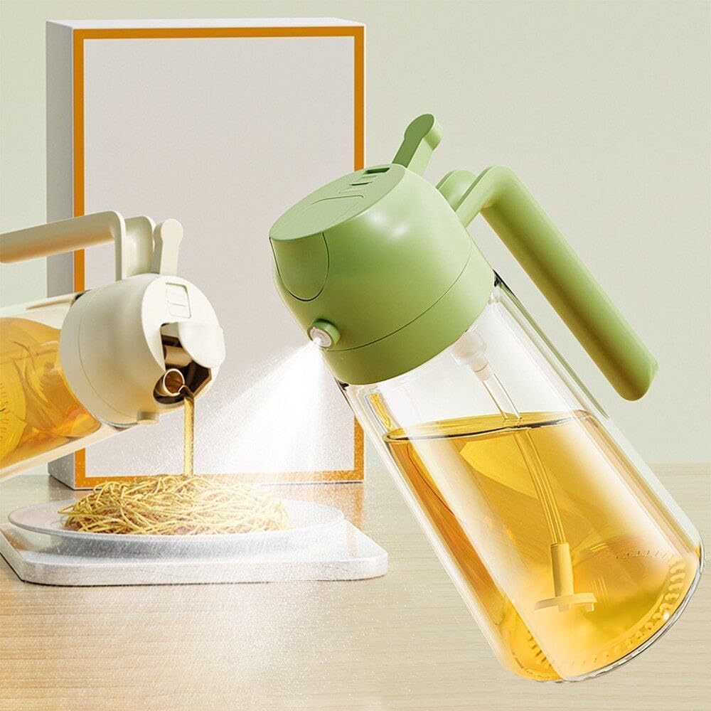 NANZU Glass 2 in 1 Oil Sprayer and Dispenser Bottle - 500ML for Kitchen, Cooking, BBQ, Air Fryer, Salad, Frying, Baking, Transparent