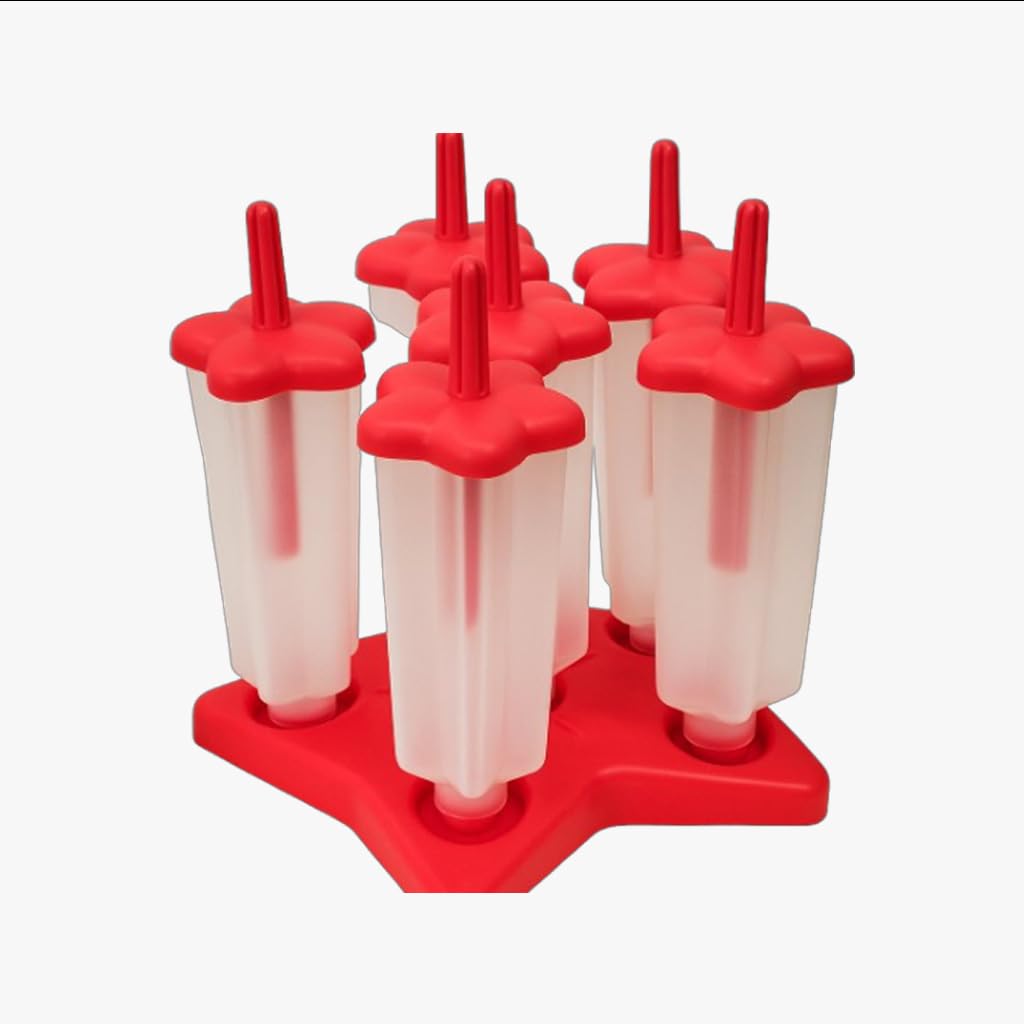 Reusable Popsicle Mould Set | 6-Cavity BPA-Free Ice Cream & Kulfi Moulds with Stand | DIY Ice Lolly Maker for Kids & Adults – Pink Plastic Frozen Treat Mold