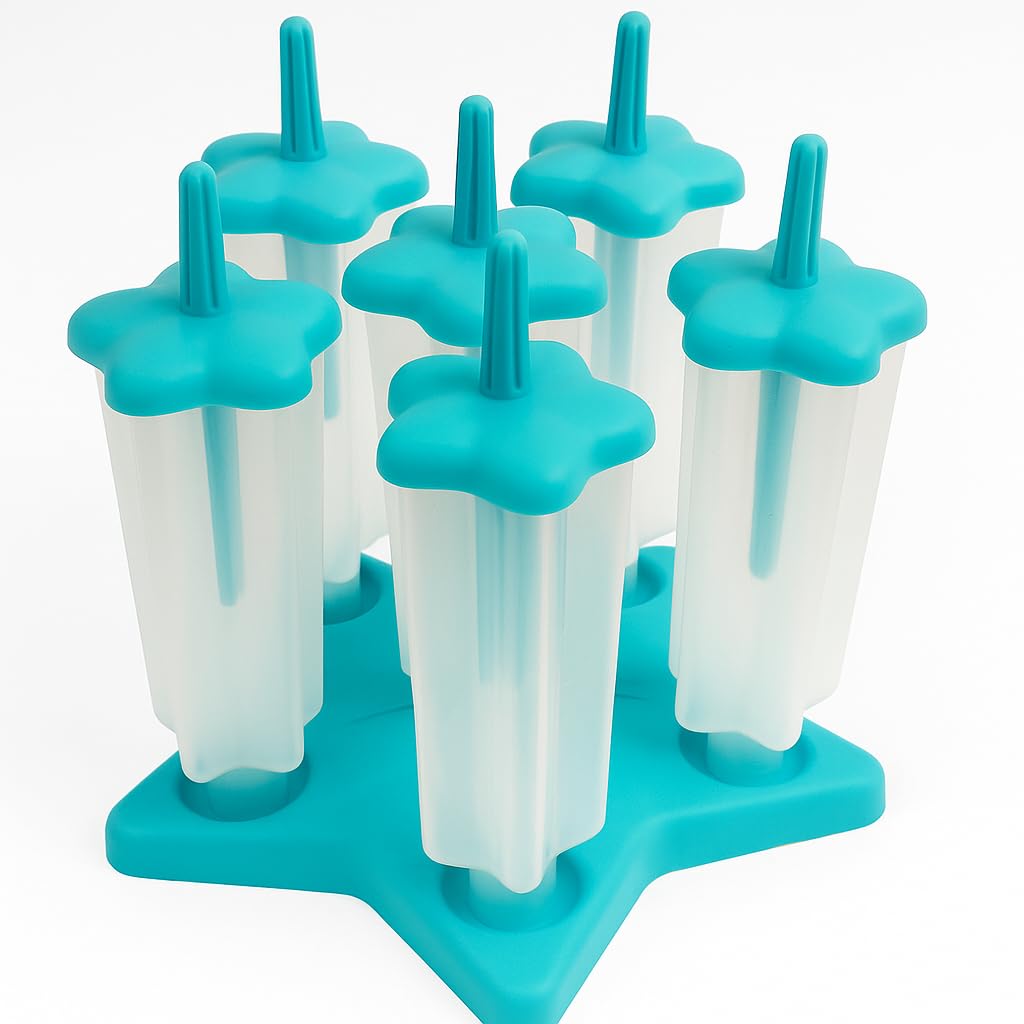 Reusable Popsicle Mould Set | 6-Cavity BPA-Free Ice Cream & Kulfi Moulds with Stand | DIY Ice Lolly Maker for Kids & Adults – Plastic Frozen Treat Mold (Blue)