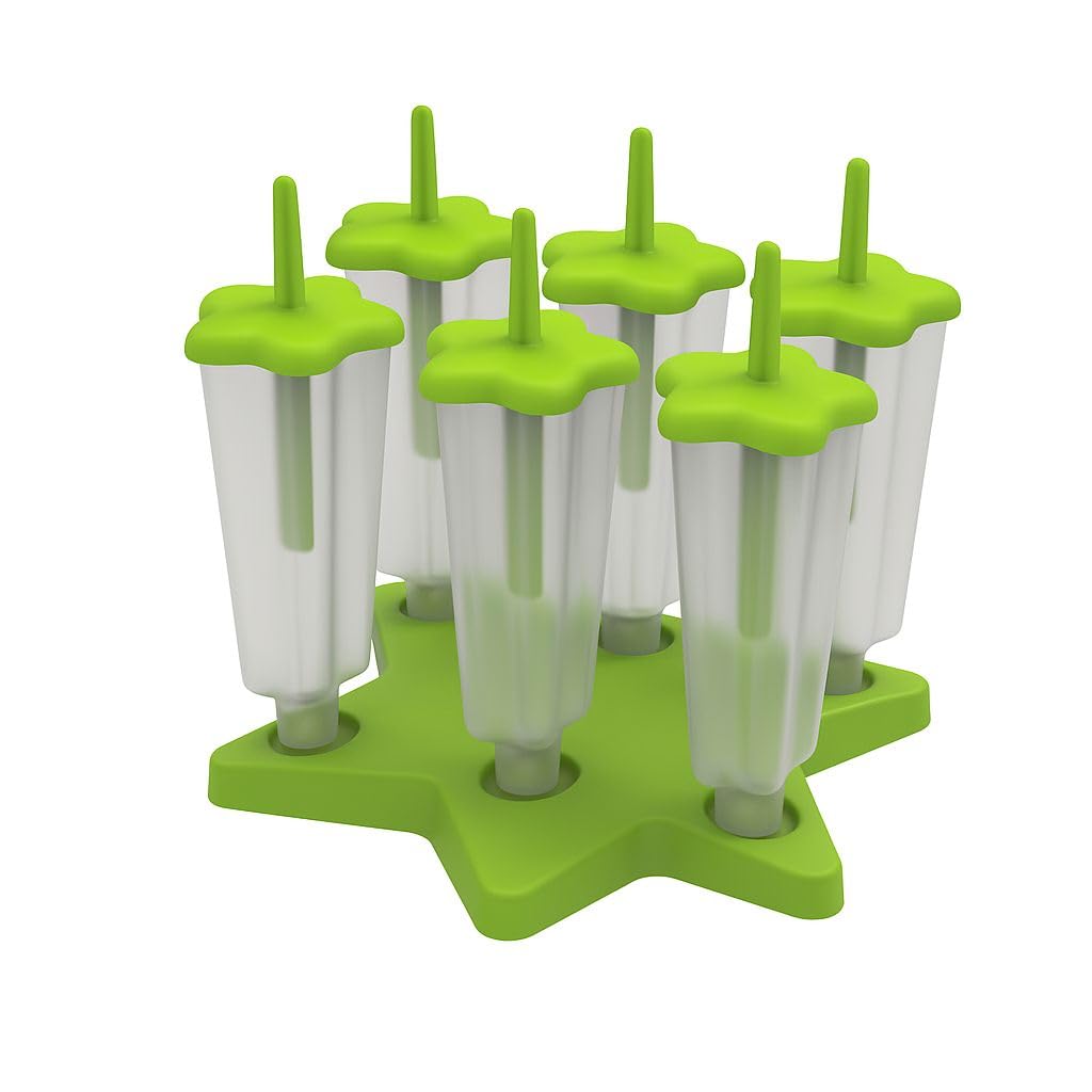 Reusable Popsicle Mould Set | 6-Cavity BPA-Free Ice Cream & Kulfi Moulds with Stand | DIY Ice Lolly Maker for Kids & Adults – Plastic Frozen Treat Mold (Green)