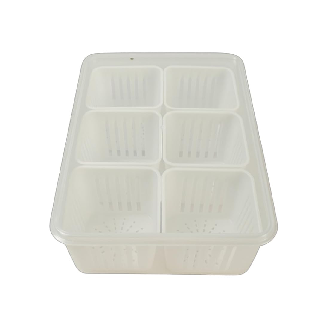 Airtight Fridge Storage Containers 6-in-1 Set | BPA-Free Refrigerator Organizer Boxes with Lid & Drain Basket | Leakproof Vegetable, Fruit, Meat & Leftover Storage Box for Kitchen