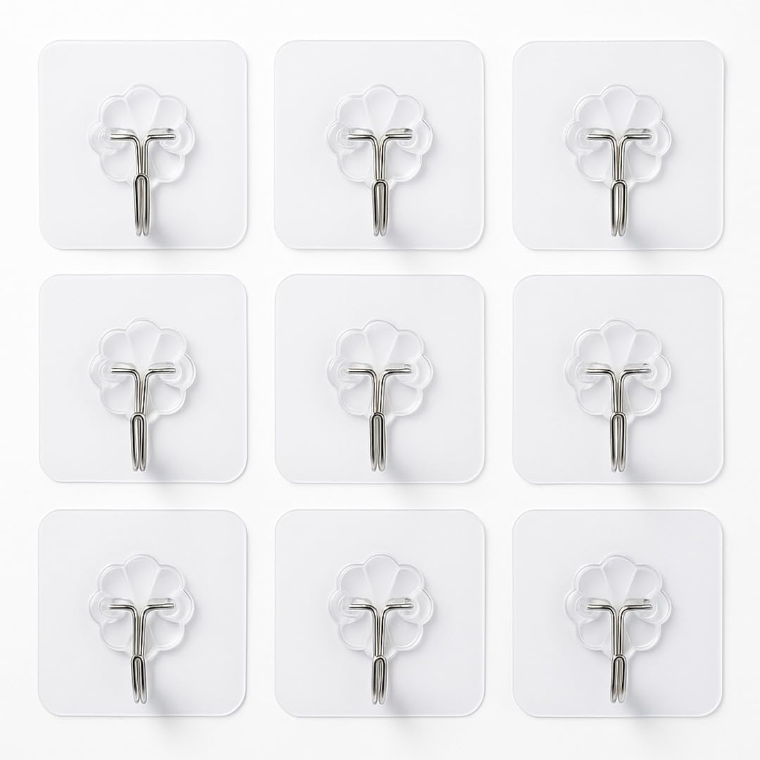 Flower Shape Adhesive Wall Hook | Heavy Duty Transparent Wall Holder | No-Drill Waterproof Wall Hooks for Home, Bathroom, Kitchen & Bedroom Organization | Strong Sticker Hooks (Pack of 30)
