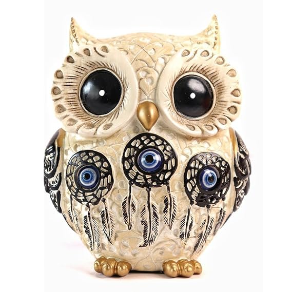 Lucky Owl Resin Statue for Good Luck – Aesthetic Owl Art Figurine Showpiece for Home & Office Décor, Feng Shui & Vastu Wisdom Ornament Gift