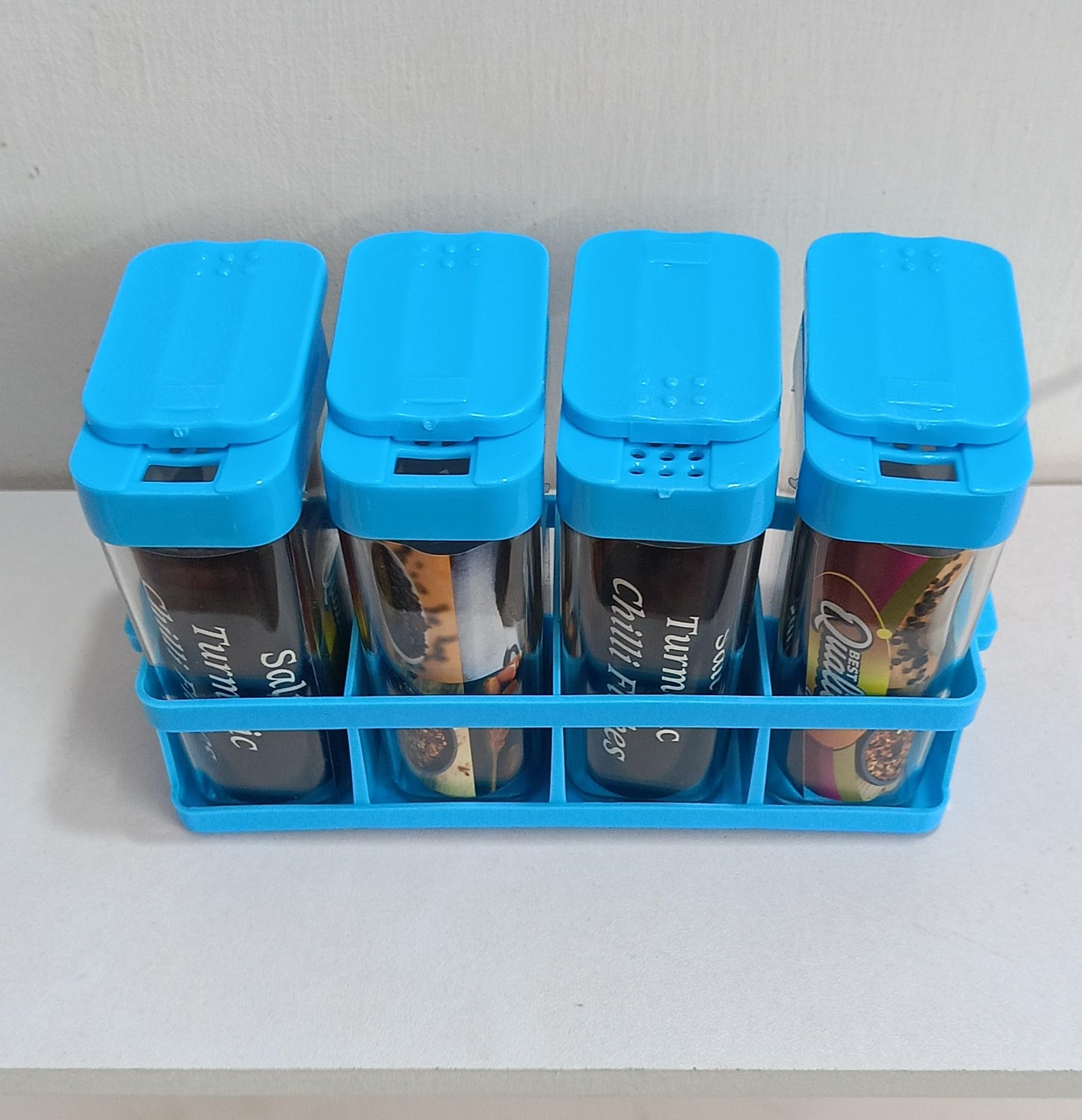 4-Piece Airtight Kitchen Masala Box Set with Tray | Leakproof Spice Storage Containers | Easy Flow Rasoi Organizer for Masala, Dry Fruits & Condiments |