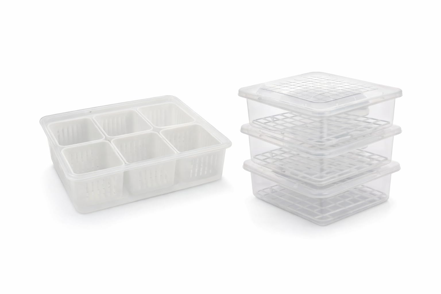 Airtight Fridge Storage Containers Combo (6-in-1 + Set of 3) | BPA-Free Refrigerator Organizer Boxes with Lid & Drain Tray | Stackable Leakproof Vegetable, Fruit, Meat & Leftover Storage