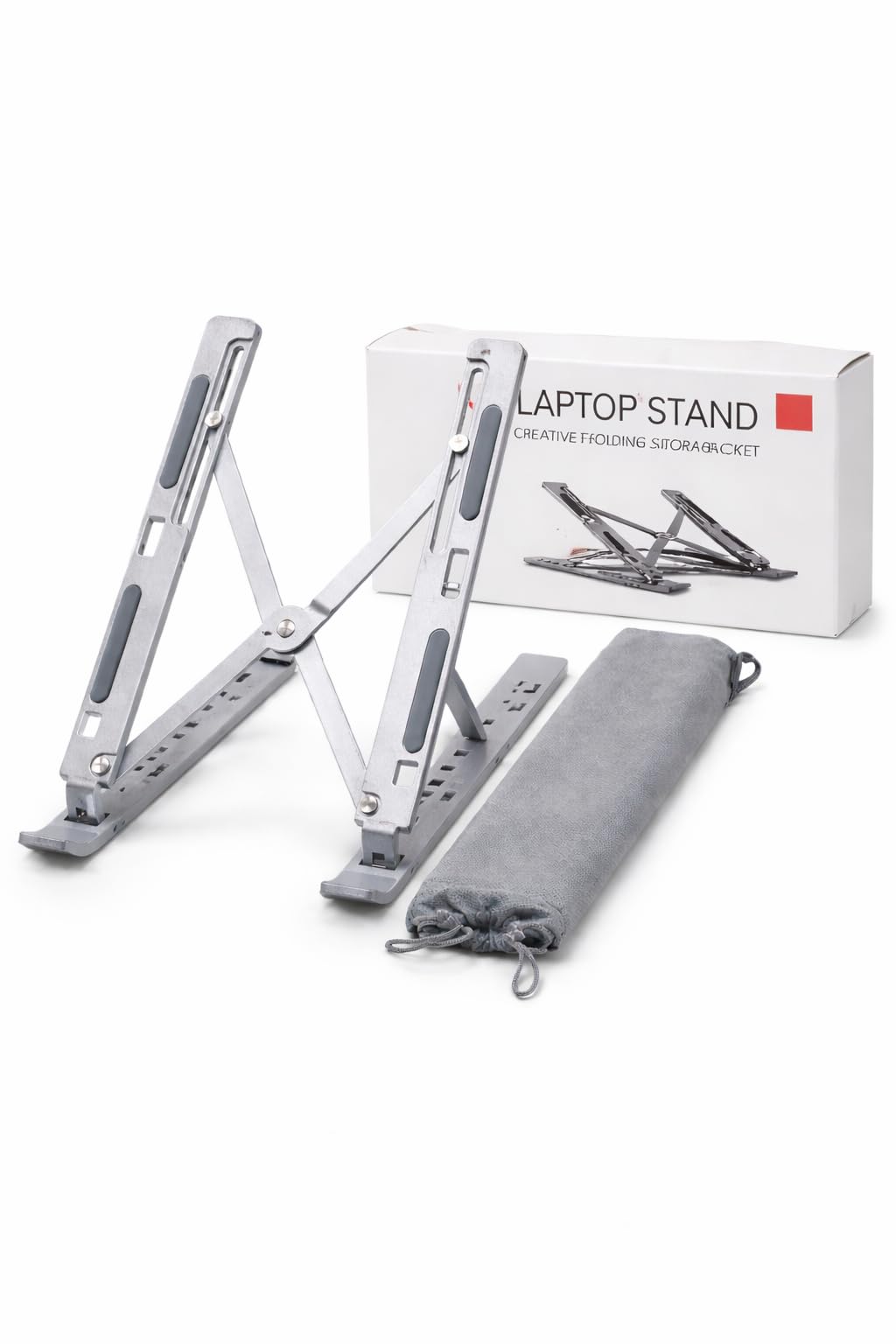 Foldable Aluminum Alloy Laptop Stand, Adjustable Portable Holder with Anti-Slip Silicone Pads, Ergonomic Cooling Stand for MacBook, Laptop & Tablet, Silver