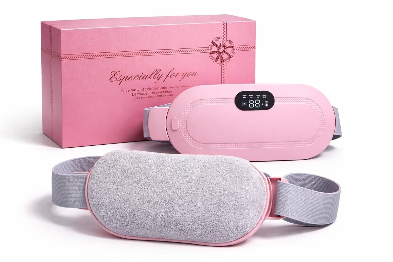 Portable Cordless Heating Pad for Menstrual Pain Relief | 3 Heat & 4 Massage Modes | Rechargeable Period Cramp Relief Belt for Belly, Waist | Adjustable Pain Relief Warmer for Women