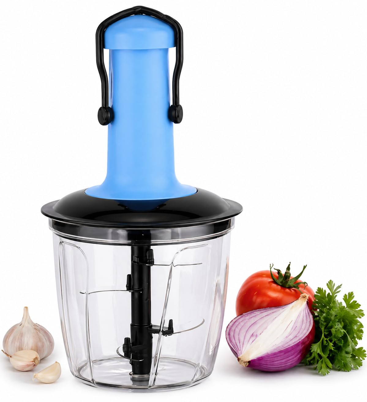 Manual Vegetable Chopper 900ML | Heavy Duty Hand Press Food Processor | 3 Stainless Steel Blades | Onion, Tomato, Garlic Cutter | Multipurpose Kitchen Chopper & Salad Maker